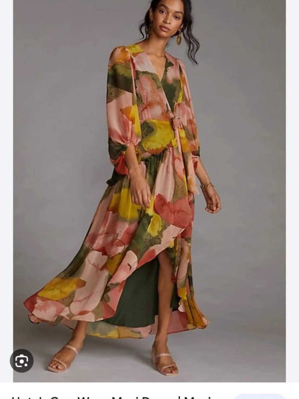 Hutch Watercolor Floral Long Sleeve Wrap Maxi Dress Size M